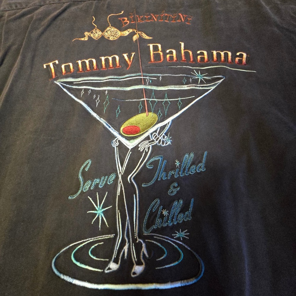 Tommy Bahama Mens XL Black Silk Bikinitini Martini Embroidered Camp Shirt XL - Picture 8 of 16